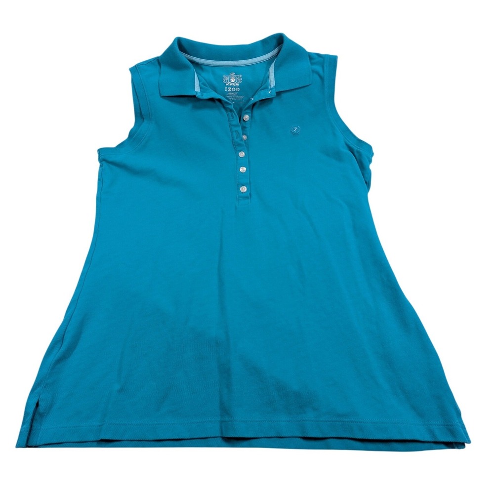 IZOD Women Sleeveless Polo Shirt Medium Blue